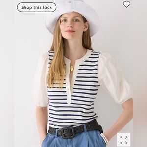 JCrew Vintage rib puff-sleeve henley top in stripe Large
